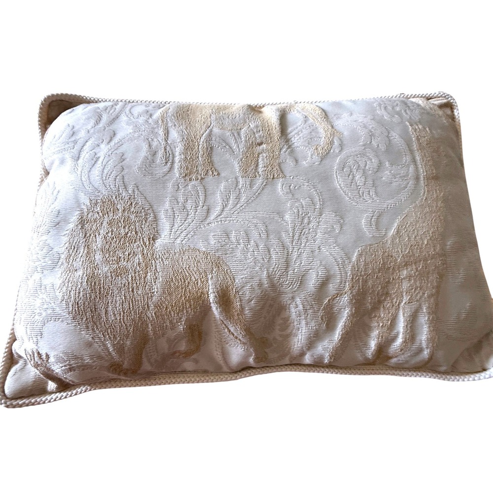 Vintage Safari Animal Jacquard Throw Pillow Cream Gold Grandmillennial Decor